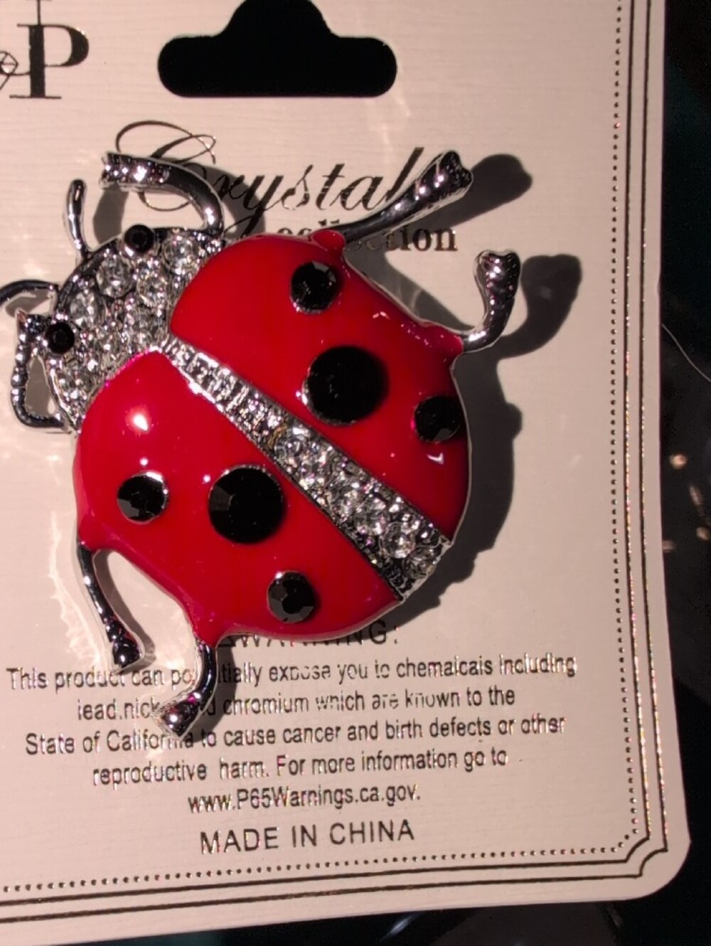 Crystal Collection Red Ladybug Brooch with Rhinestones - Picture 3 of 4